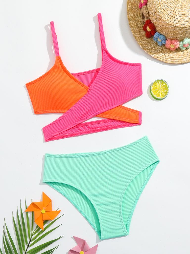 7-15Y Teen Girls  Print Swimwear Children Two Piece Swimming Suits for Girl Hot Summer Beach Swimsuit Biquini