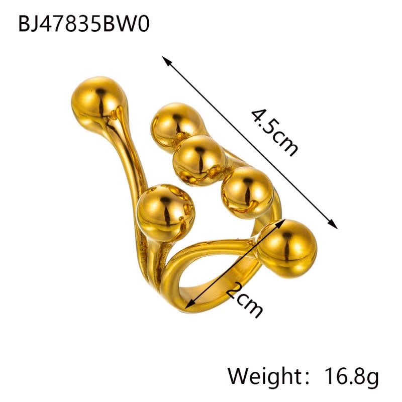 INSSGG Haute Couture Gold Metal Round Bead Ring: European & American Style, Unique Design, Bold, Versatile, Commuting Accessory