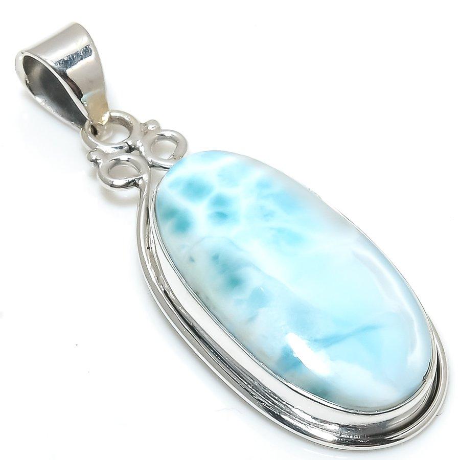 Natural Republic Larimar Gemstone 925 Solid Sterling Silver Gift Pendant 2" N4d66