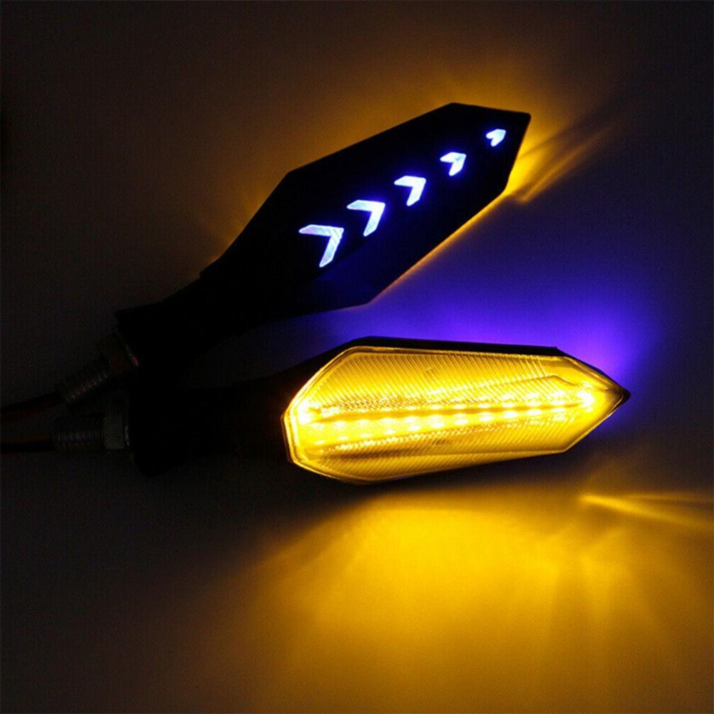 17LED Motorcycle Turn Signal Lamp Sequential Flowing Flash Indicator Lights Amber Running Light Arrow Turn Signals Lamps