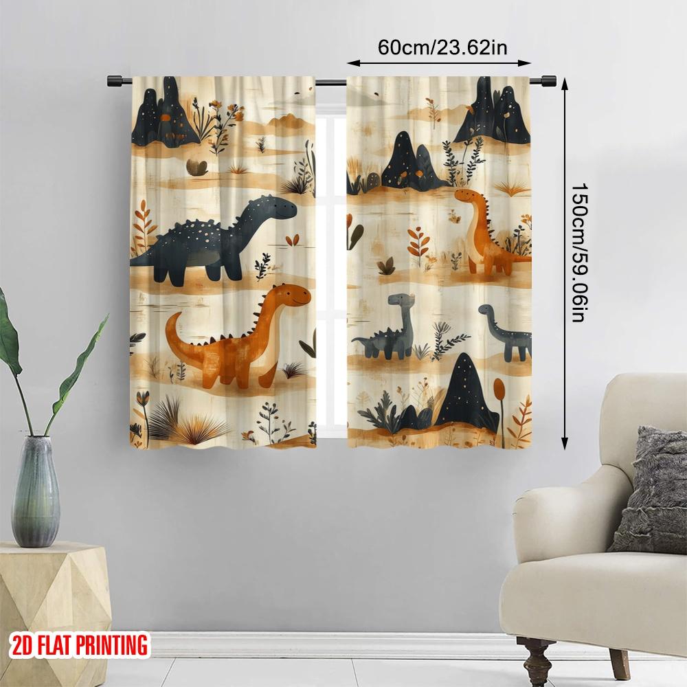 2 st, 2D-plantryck Ljusfiltrerande gardiner Dino Djungelscen Slitstarkt 100% Polyestertyg (utan spö) Art Deco Festligt