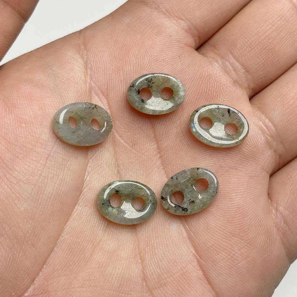 5PCS 10x14MM Double Hole Natural Stone Beads Button Shaped Oval Slice Bead For Make Necklace Bracelet Earring Clothing Buttons