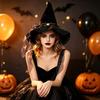 Black Soft Finish Witch Hat for Adults with Star Accent Ribbon Trim and Flared Edge Costume Look for Halloween Parties and Photo Fun
