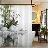 Zen Bamboo Orchid Water Garden Shower Curtain Machine Washable All Season Waterproof Privacy Protection Nature Design Peaceful