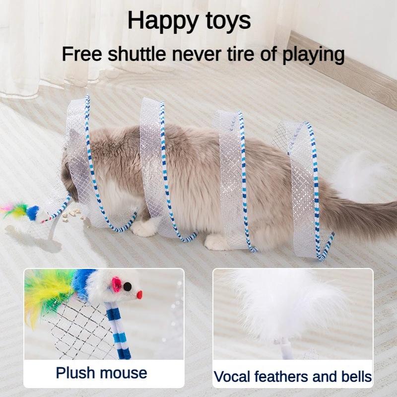 1/2PCS Cat Toys Cat Tunnel Teaser Bite Resistant Self Relief Mouse Feather Lagoon Collapsible Cat Tunnel Toys Cat Supplies