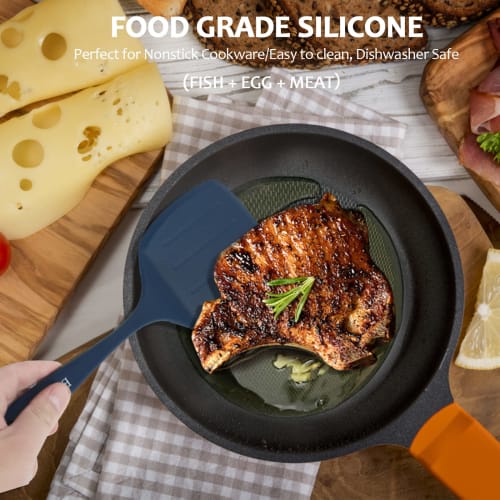ESSBES Extra Large Heat-Resistant Silicone Turner - Non-Stick Kitchen Spatula, Soft and Durable, Everyday Spatula with One-Piece Design, Non-Slip Hand
