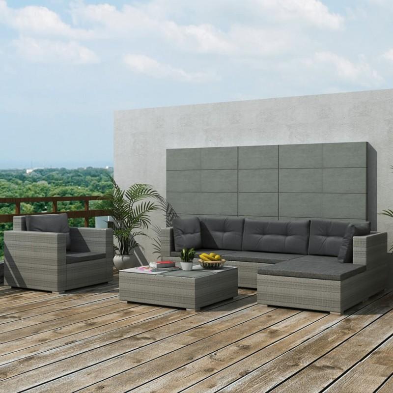 Day and Night - Day and Night 6-piece Garden Furniture Set and Gray Synthetic Rattan Cushions