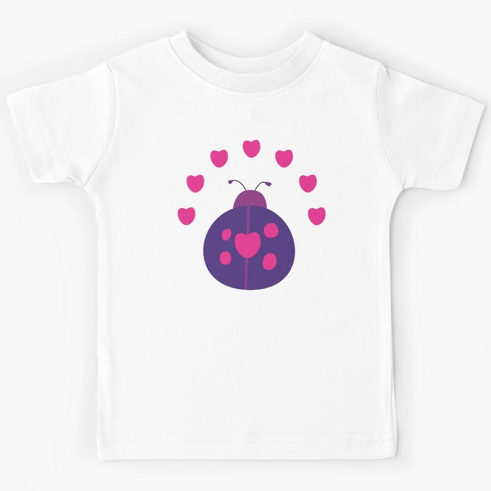 Cute Hand Drawn Ladybug Lovebug with Hearts and Love Kids T-Shirt 160