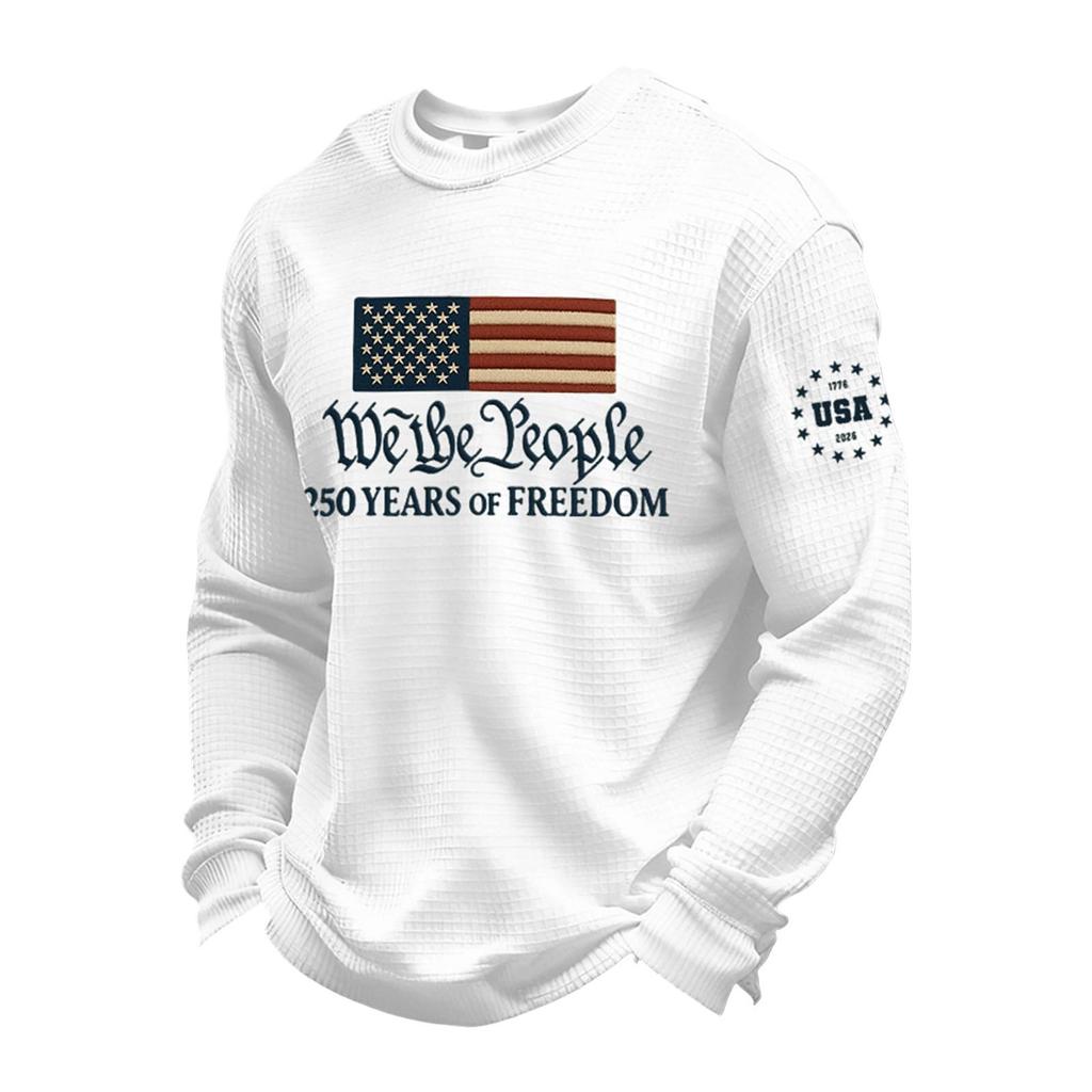 Men's Long-sleeved T-shirt - 250th Anniversary Embroidered Round-neck Pullover Sports Shirt