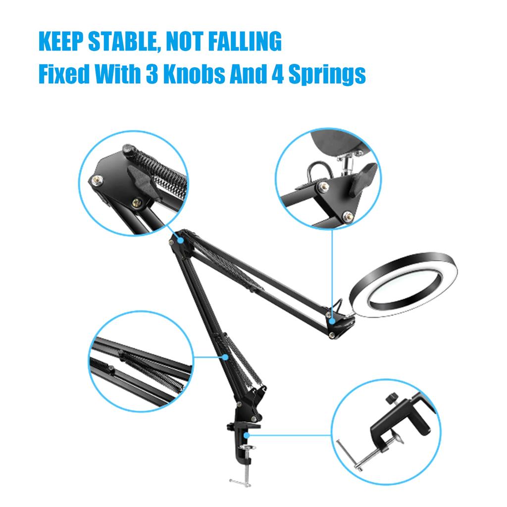 Magnifying Glass Magnifier with 64 LEDs Clamp Clip Light 8X Magnification 10 Levels Adjustable