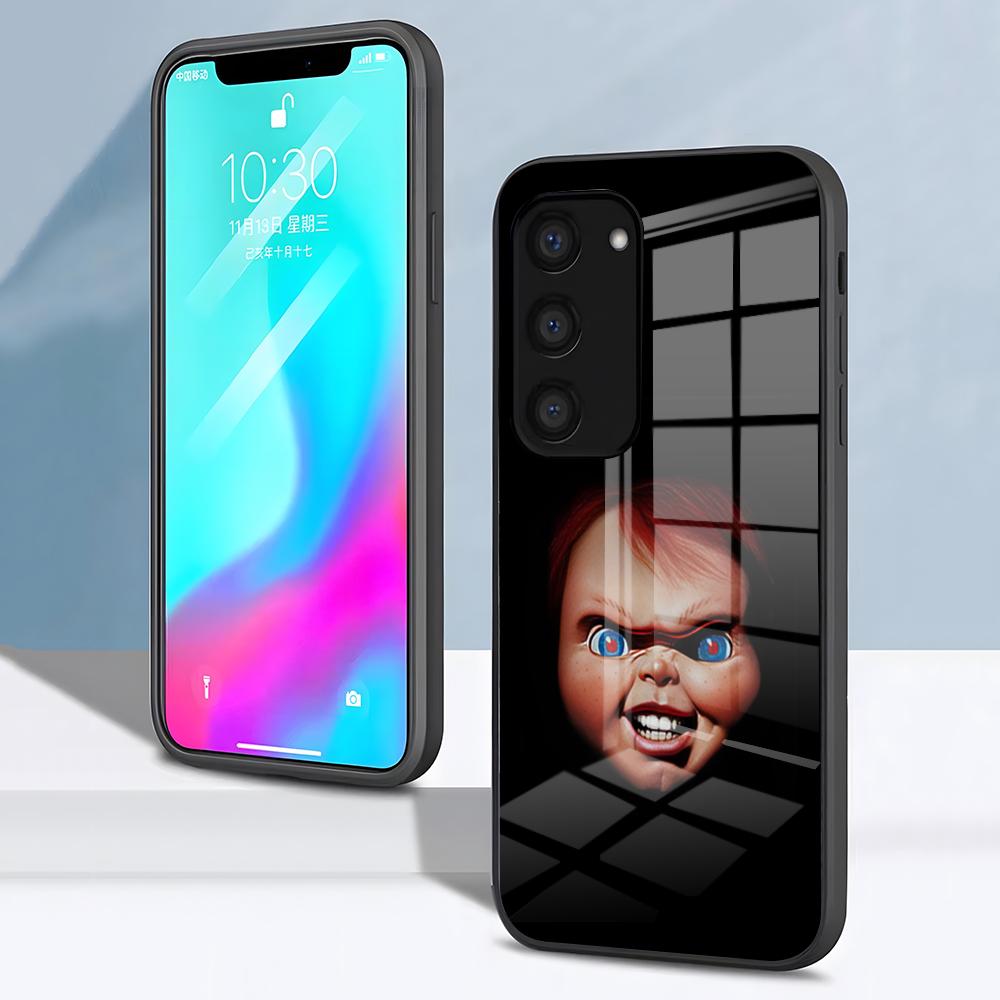 Chucky Doll Horror Movie Phone Case For Samsung S26 S25 S24 FE S23 S22 S21 Plus S20 Ultra Note20Ultra Black Glass Cover