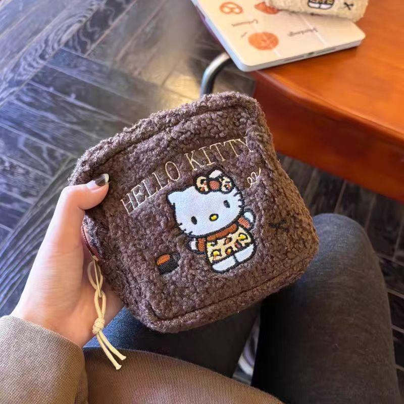 Cute embroidered KT cat plush cosmetic bag women's portable Polaroid storage bag aunt towel sundries change bag