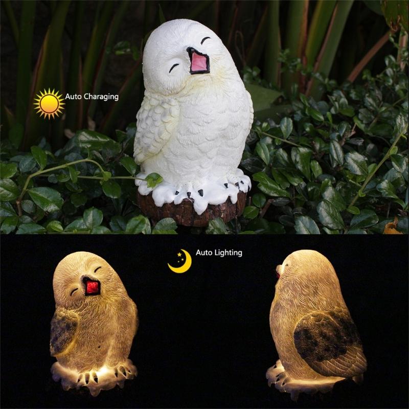 Winter Owl Garden Statue with Light Up LED Figure Solar Light Animal Ornaments Outdoor Figurine Landscape Light
