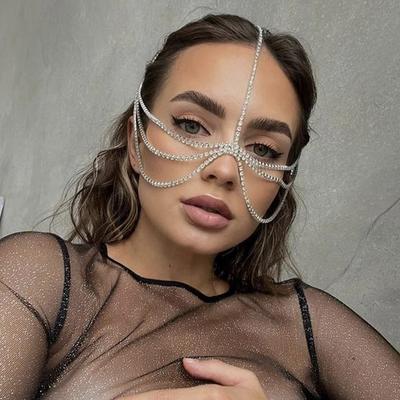 New Layered Face Chain Mask Jewellery Decoration Accessories Hair Rhinestone Headdress Glitters Halloween Carnival Masks Women