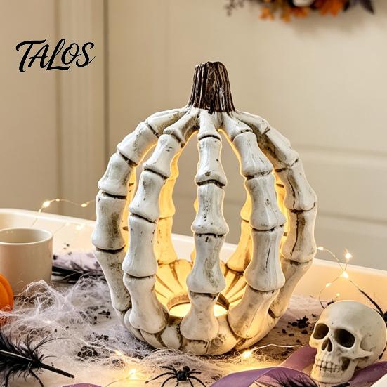 Decorative Pumpkin Skulls Halloween Skull Figurine, Realistic Resin Skeleton Statue Decorations, Spooky Gothic Home Accents Desktop Ornaments