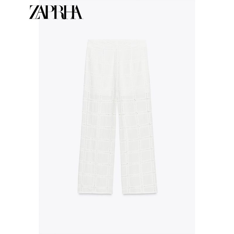Zaprha 2025 Summer New Fashion Casual All-matching Hollow Embroidered Straight High Waist Trousers 8132716
