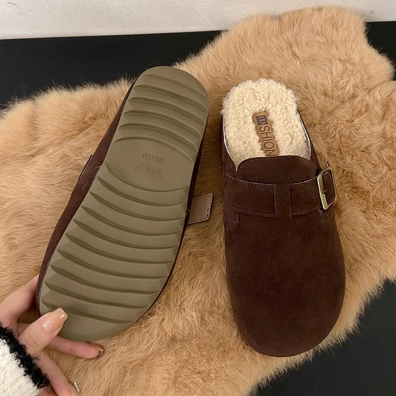 Fashion Bebealy Fashion Fur Clogs Slippers for Women Winter Fluffy Cork Insole Plush Slippers with Arch Support Furry Suede Mules Shoes