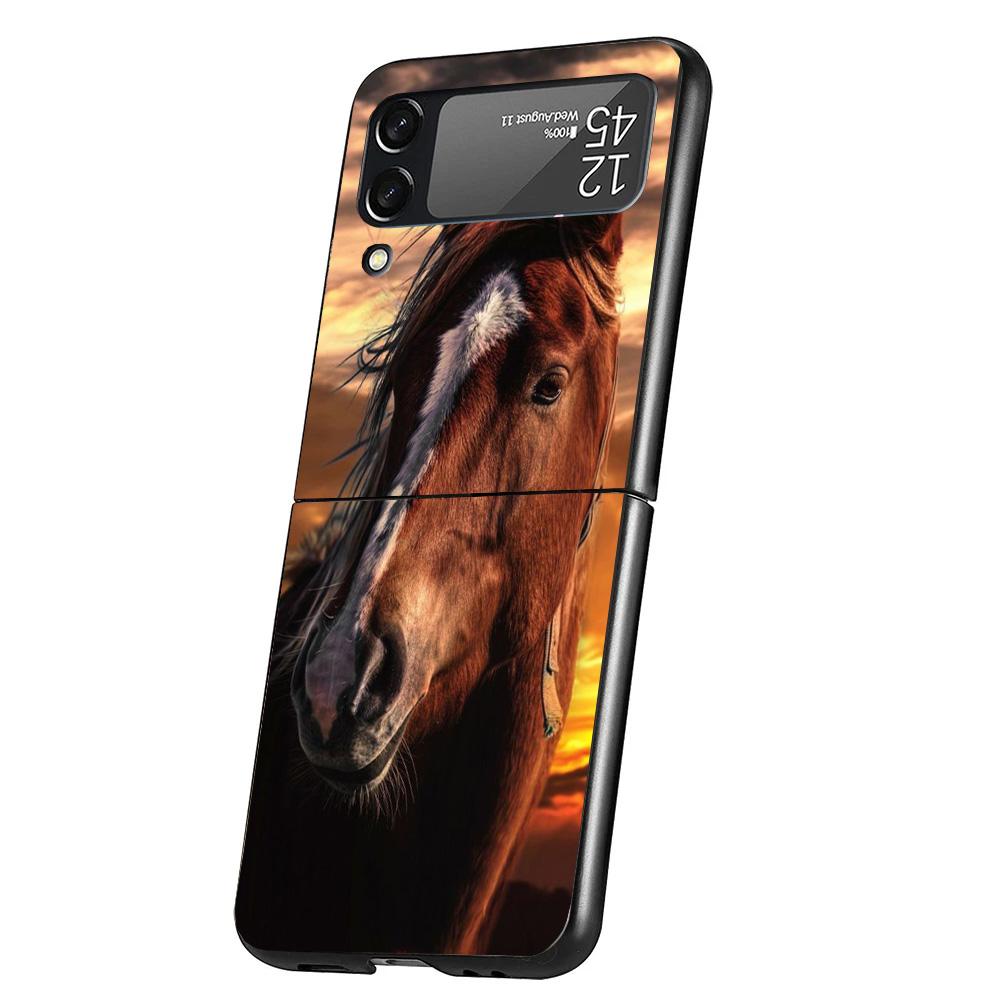 Horse Great Beauty Galloping Cover Phone Case For Samsung Galaxy Z Flip 7 6 5 4 3 5G Flip7 Flip6 Flip5 Flip4 Flip3 Black Fundas
