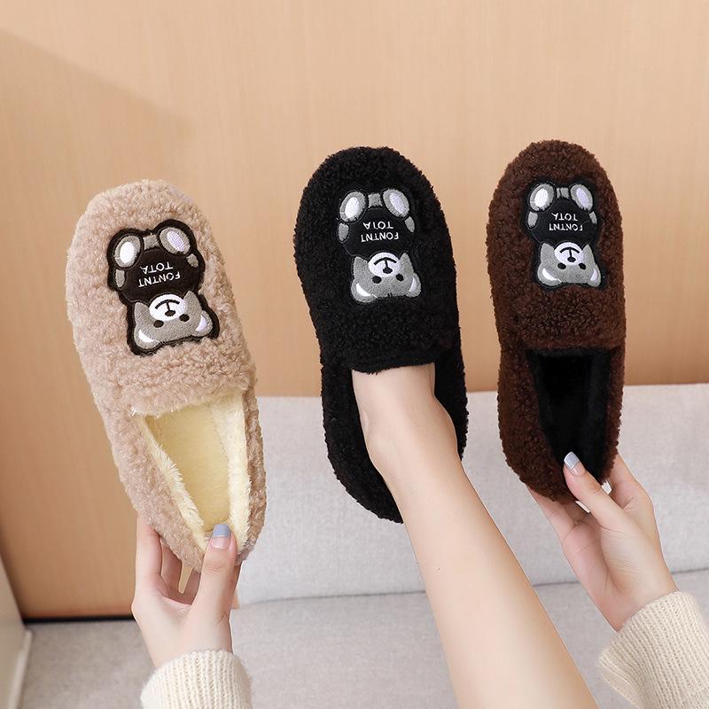 Cozy Women's Bear Slippers: Autumn Winter 2025 Collection - Fashionable, Versatile Plus Velvet Flat Cotton Shoes
