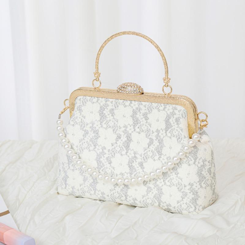 Rhinestone lace dinner bag new shiny pearl handbag relief antique messenger bag small bag