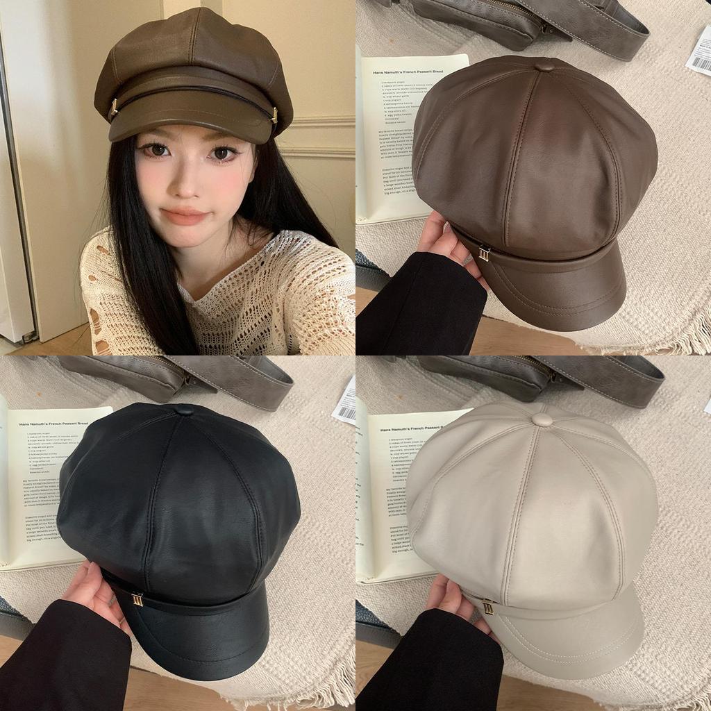 Stylish 2024 Fashionable Pu Beret Hat For Women Summer Lightweight Versatile Cap With Embroidery