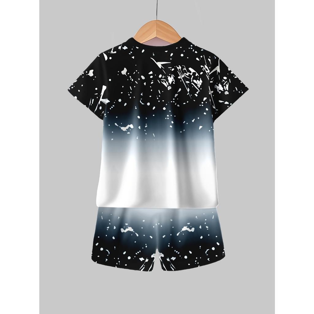 Boy Summer Thin Short-sleeved Shorts Suit Simple and Fashionable Classic Pattern 3D Printed Polyester Casual Sports Outdoor Set