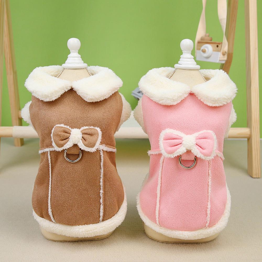 Cute Dog Clothes Jacket Dogs Winter Puppy Coat Clothing With Bowknot Warm Fur Pet Outfit Soft For Small Medium Dogs Chihuahua