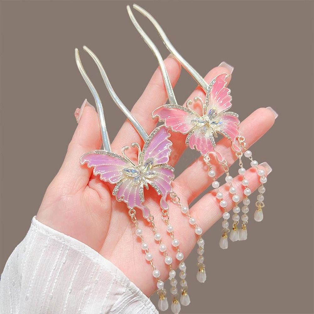 Legierung Haarnadel Quaste Blume Dutt Werkzeug Hochsteckfrisuren Kopfschmuck Vintage U-förmige Haarnadeln für Damen