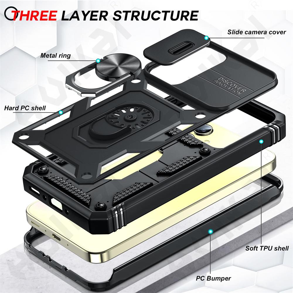 Military Armor Holder Case for Samsung Galaxy S24 S23 S22 S21 Ultra Plus A55 A35 A54 A14 4G 5G Slider Camera Protect Card Pocket Cover