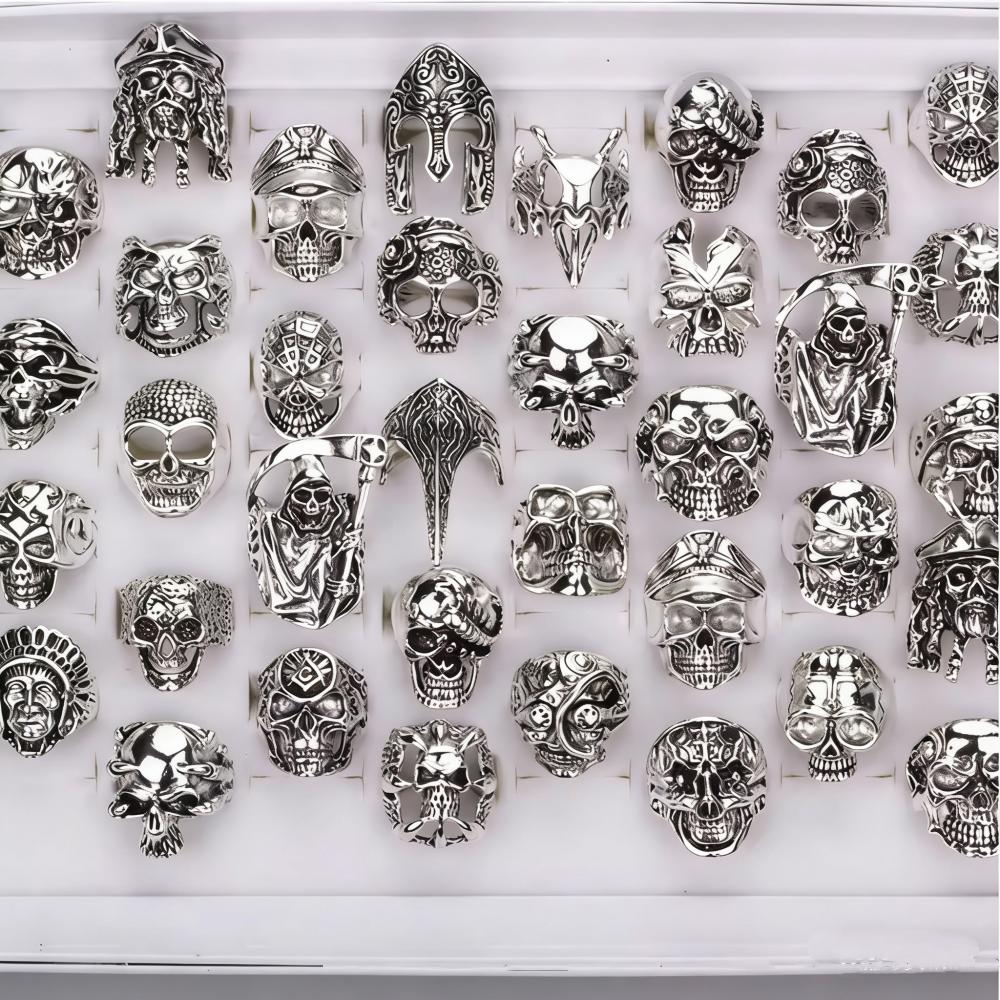 10/15/20 Stück/Los Retro Gothic Punk Totenkopfringe Herren Damen Charm Rock Cool Mode Schmuck Accessoire Täglich Party Geschenk Zufälliger Stil