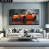 Sports Car Racing Wall Art: Oil Canvas Painting with Pine Wood Frame for Bedroom or Living Room Sofa Background