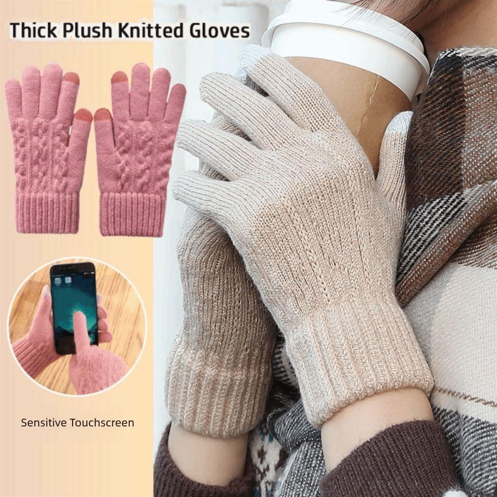Thick Warm Women's Knitted Gloves Plush Cold-proof Gloves Men Women Mittens Outdoor Activities