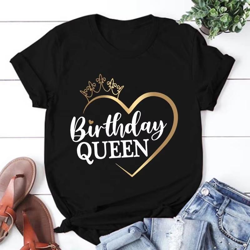 

Fashion Women T Shirts Birthday Queen Print Birthday Party Short Sleeve Tshirt Lady Girl Casual Summer Cool Top Plus Size S