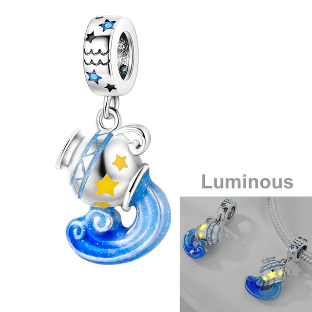 Luminous Charms Beads 925 Silver Constellations Firefly Jellyfish Bulb Star Moon Dangle Fit Original Bracelet Jewelry