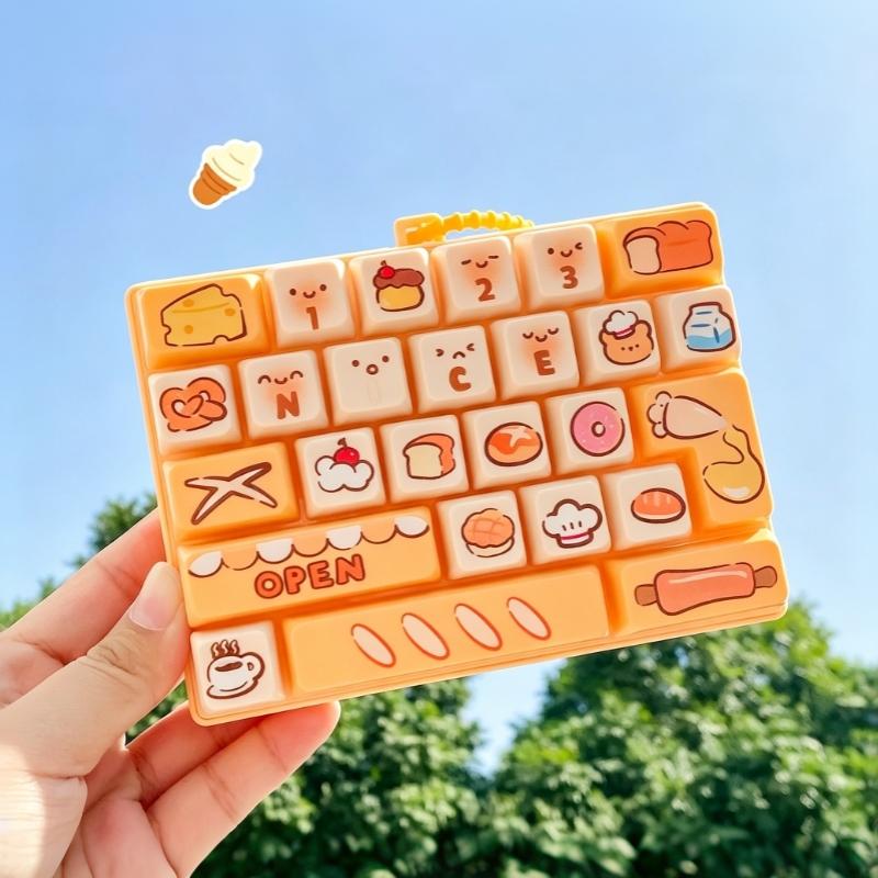 Cute Cartoon 26 Key Keyboard Stress Relief Squeeze Toy Portable Hanging Pendant for Kids Adults Easter Basket Stuffers
