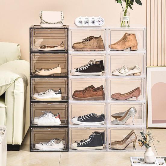 Průhledný úložný box na boty s magnetickými dvířky Velkokapacitní Stohovatelný Průhledný Prachotěsný