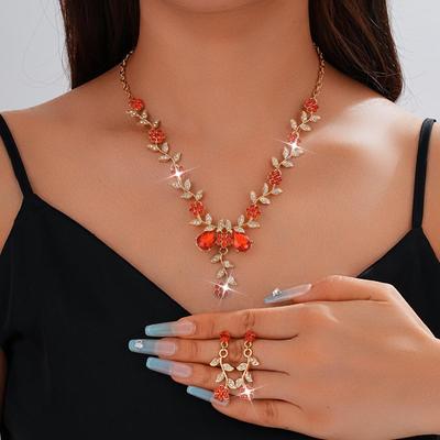 Sunflower Rhinestone Crystal Jewelry Set: Necklace & Earrings for Women