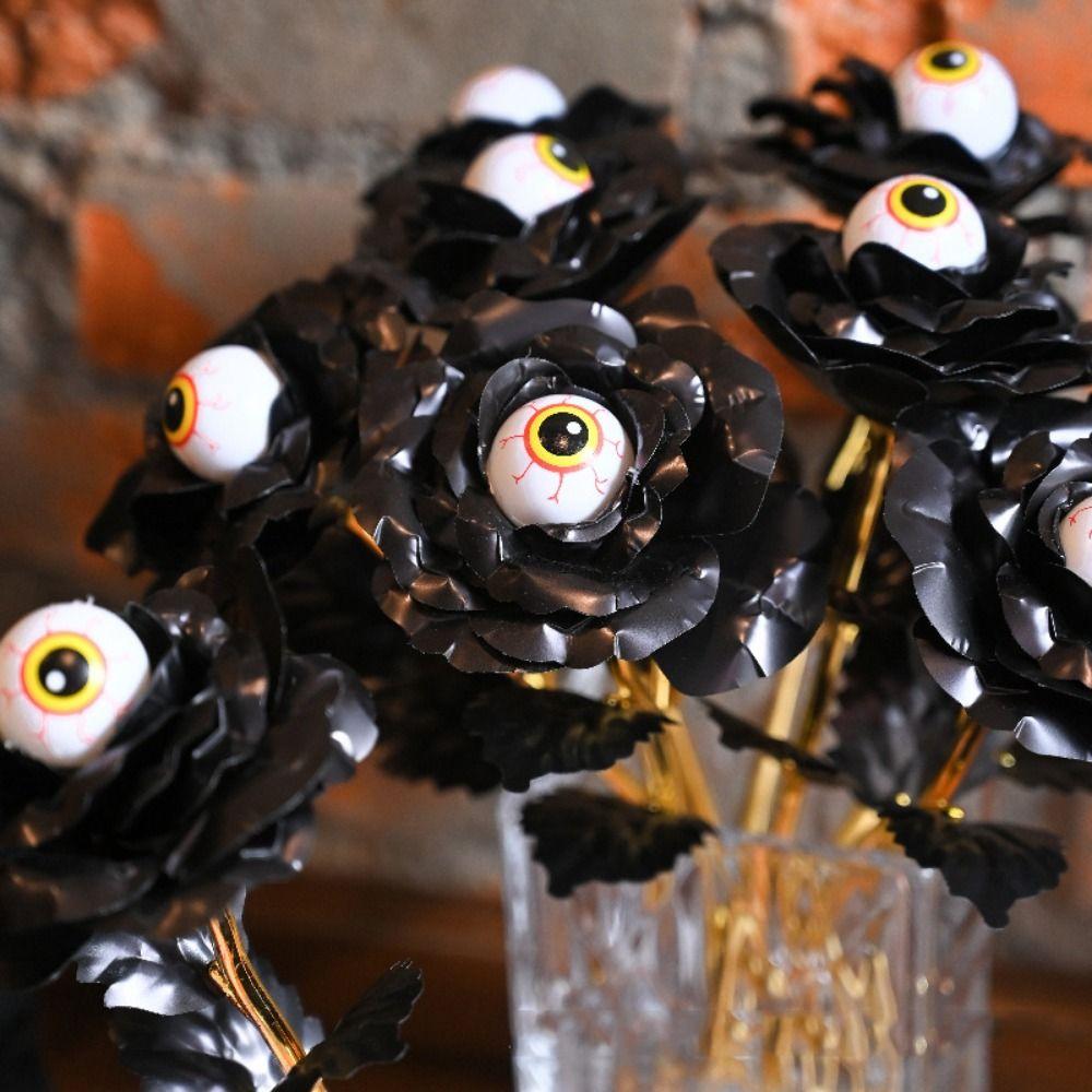 10Pcs Eyeball Design Halloween Eyeball Rose Artificial Fake Flower Bouquet  Halloween Party