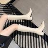 White tall tube square head but high heels knee thick heel  boots small boots season boots women