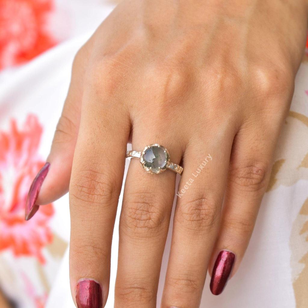 Moss Agate Dainty Ring , Nature Inspired Leafy Ring , Healing Gemstone Ring , Sterling Silver Handmade Ring , Bridesmaid Gift , Gift for Her