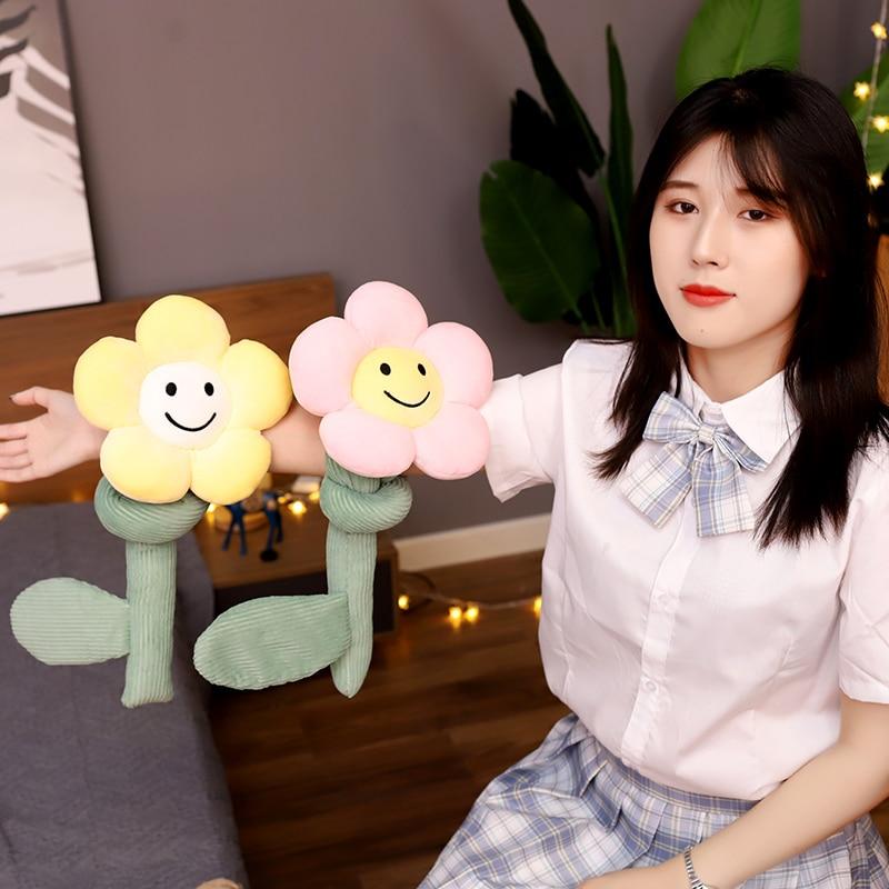 1 stk 95 cm solsikke plysjleker Kawaii Gardinknapp Plysjrom Dekorative planter Dukker Utstoppede Mykt Smil Blomster Multifunksjon