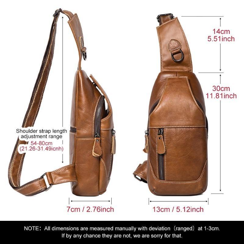 Bolso Vintage de Cuero para Hombre de un Solo Hombro Cruzado para el Pecho Capa Superior Piel de Vaca Exterior Bandolera Frontal Mochila Pequeña