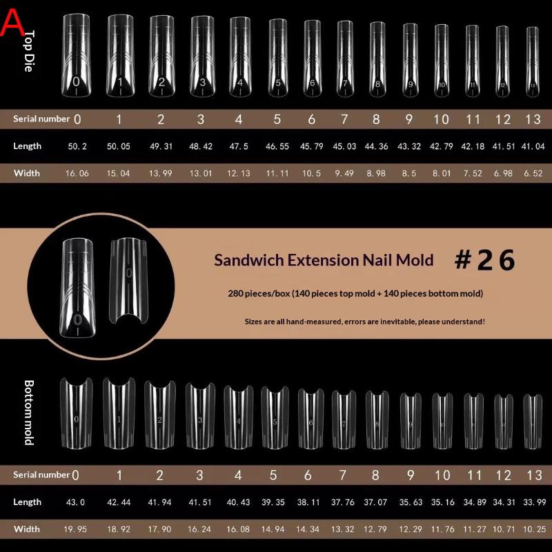 140/280Pcs Sandwich Dual Nail Forms Extensions-Dual Forms Top Bottom Mold Long Square Almond Nail Art Forms Manicure Tool