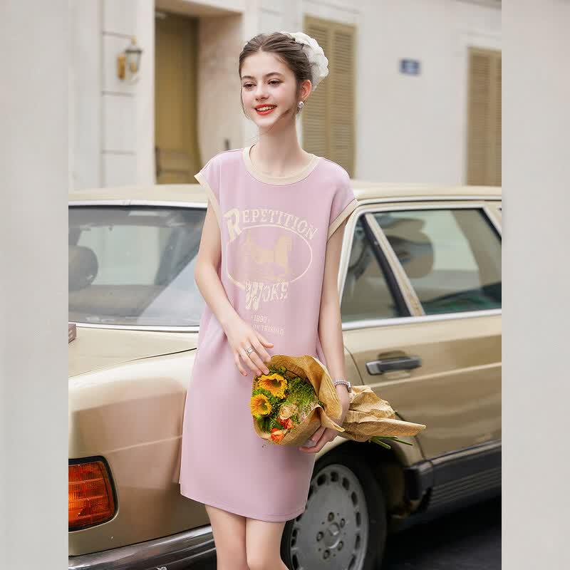 Women s Summer Colorblock Pattern Mid-length Dress XL розовый