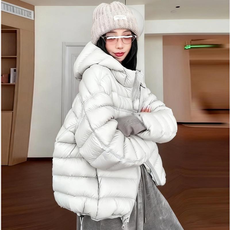 Winter women's hooded ribs cotton clothes loose silhouette small man versatile thickened cold-proof jacket