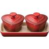 Le Creuset Petit Ramequin D'Amour Set, Cherry Red, 910223-00-06 [Official Japanese Product]