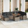 VidaXL 9-piece Garden Dining Set with Poly Rattan and Acacia Cushions Grey 3349621