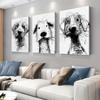 3-piece Abstract Ink Wash Style Dog Portrait Canvas Hanging Painting Modern Minimalist Animal Decoration Painting Living Room Be