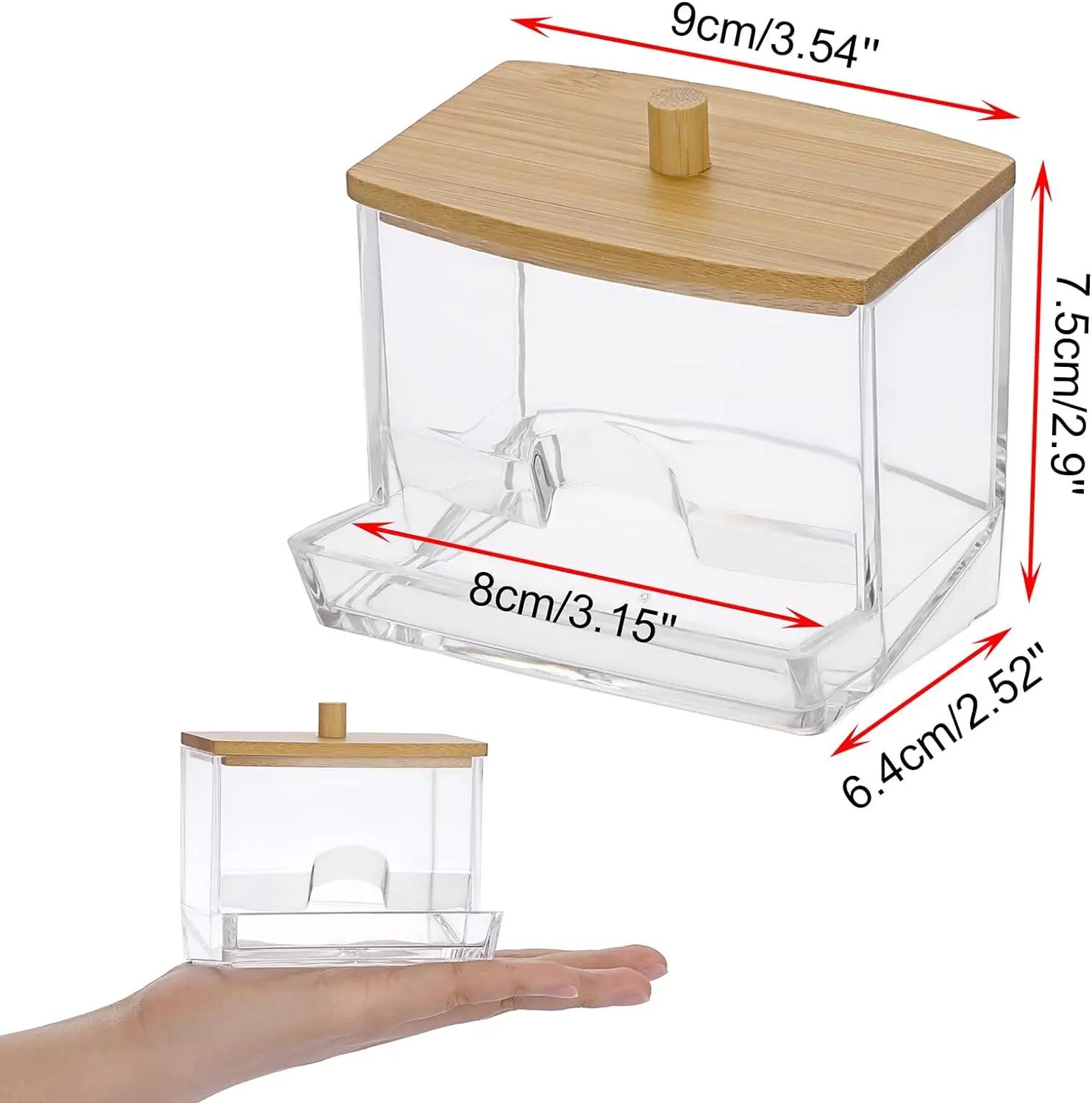 

Коробка для косметики с ватными палочками, акриловая коробка для хранения, коробка для косметики с ватными палочками и бамбуковой крышкой, органайзер для хранения ватных палочек на столешнице