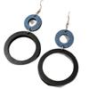 Women's European Style Patchwork Denim & Hollow Wood Round Dangle Hoop Earrings